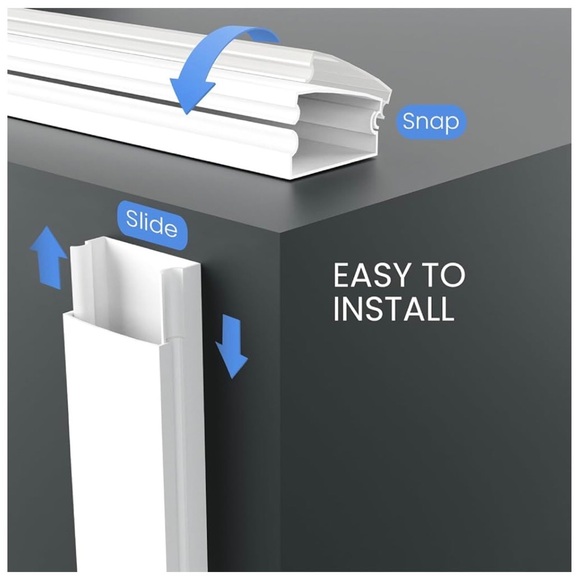 White, Self-Adhesive Cord Covers for Wires on Wall 153in-9X (L17 x W0.95 x H0.5) - Picture 2 of 9